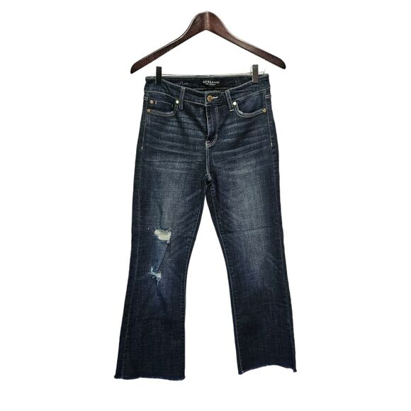 Liverpool Jeans Denim - Liverpool‎ The Crop Flare Jeans 2/26 Fray Hem Dark Wash High Rise